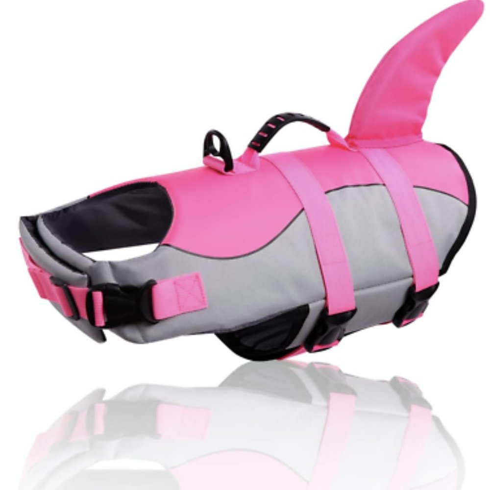 Pink Shark Dog Life Jacket Safety Vest Adjustable Preserver with High Buoyancy